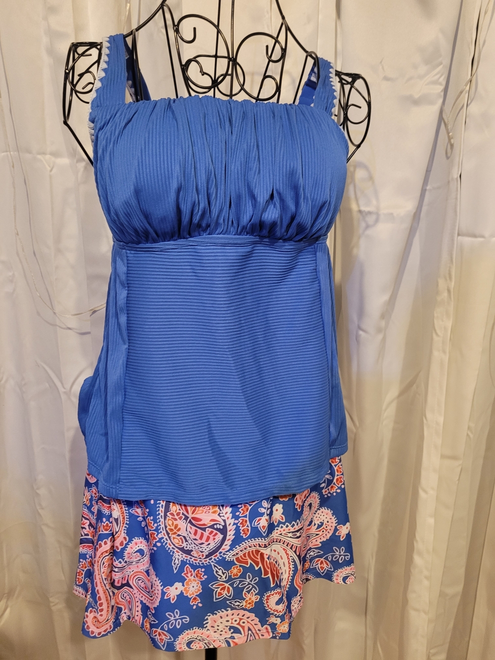 Amazon Blue Paisley Tankini with Pink Accents